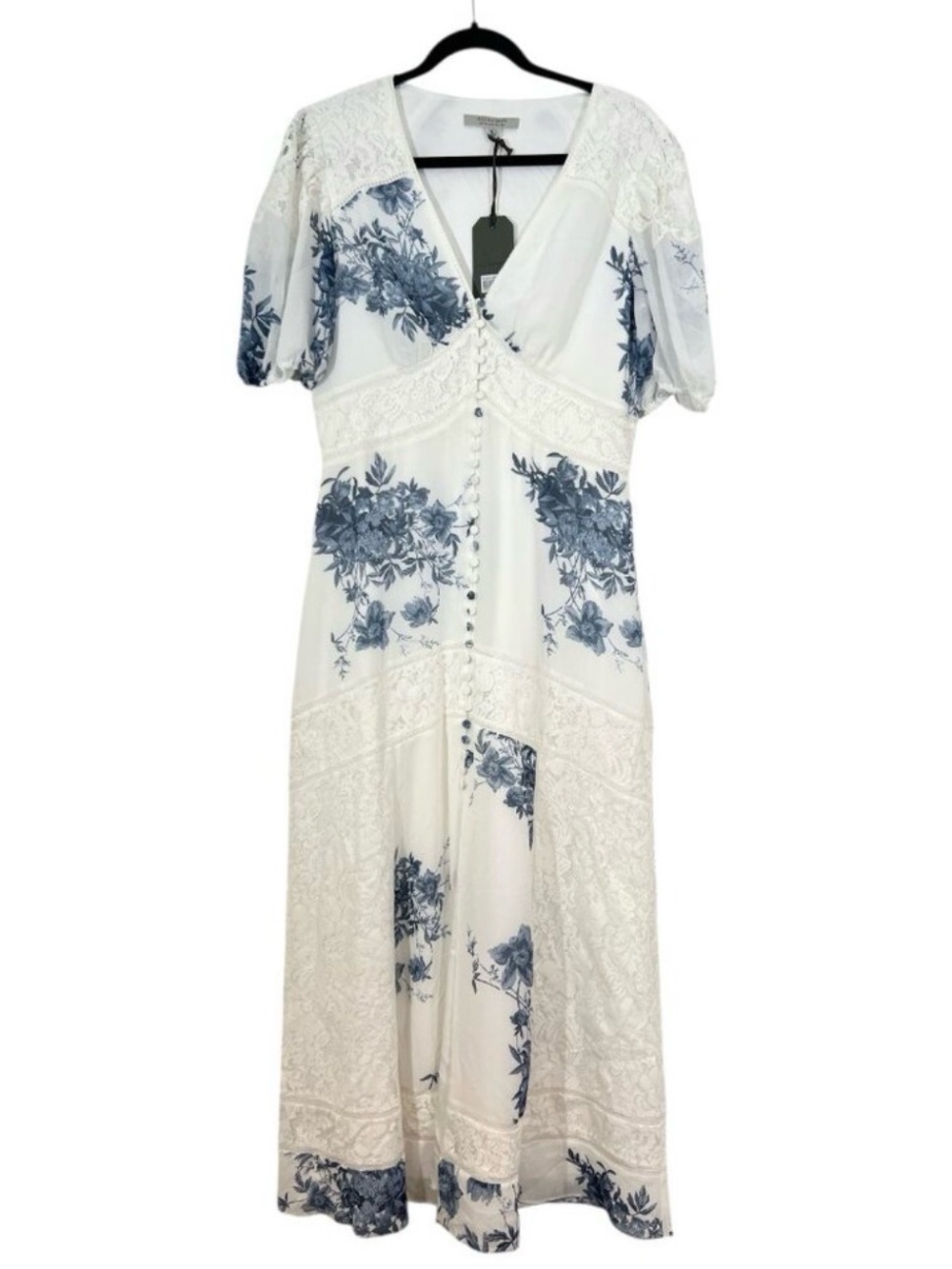 All Saints Dinah Dekorah Dress White / Denim Blue Size US 6 New